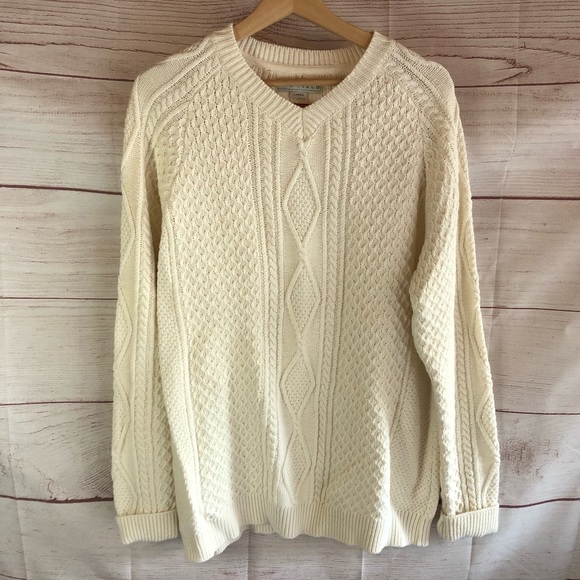 The Field Other - The Field White Cable Knit Pullover Crewneck Sweater L Made in Turkey